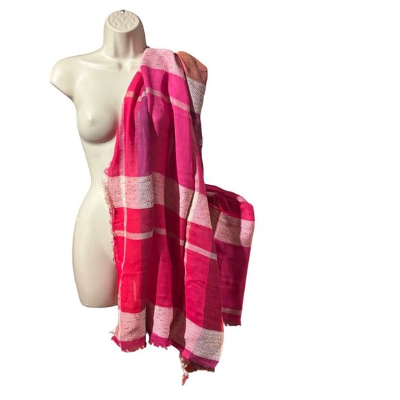 INC International Concepts INC Touch Of Shine Plaid Wrap Scarf, Pink, OS - Picture 4 of 10